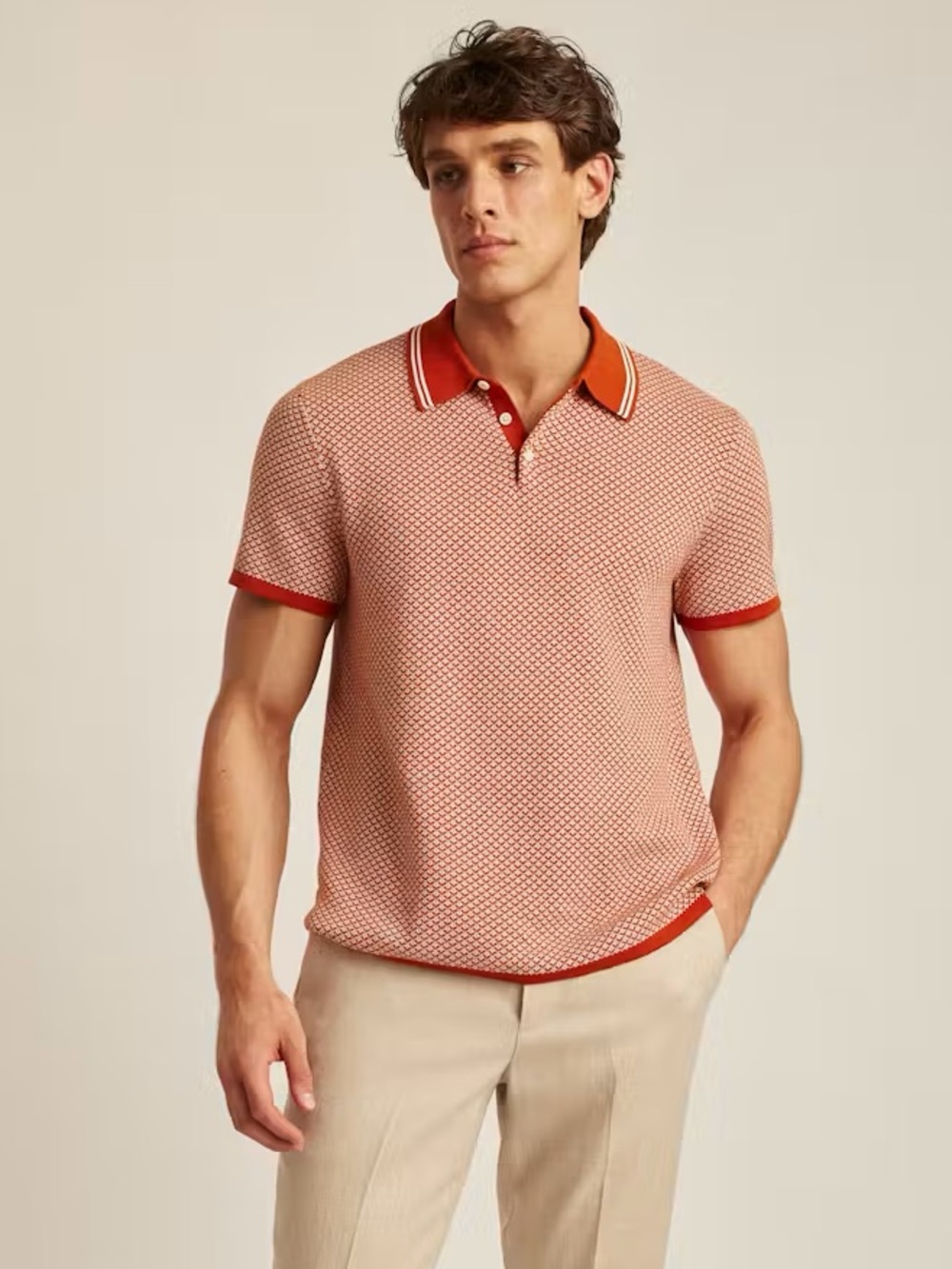 Bonobos Geo Knit Spiced Red Seabrook Polo - Sz Medium